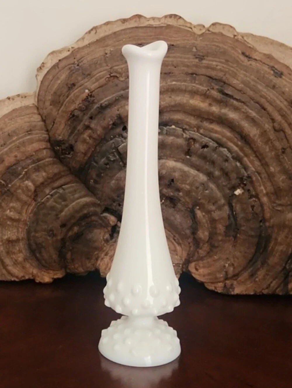 Vintage Fenton Hobnail Milkglass Footed Swung Bud Pedestal Vase 9